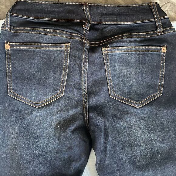 Dark blue stretchy skinny jeans with faded designer spots never worn size 3 - Picture 6 of 6